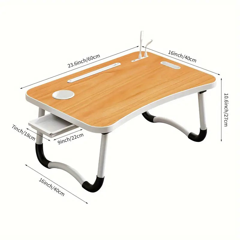 Portable Laptop Bed Table With Cup Holder And Drawer, Multifunctional Tray Holder With Tablet Card Slot-Perfect For Eating, Reading, Writing On The Bed, Sofa, Or Floor - Stable, Durable, And Foldable