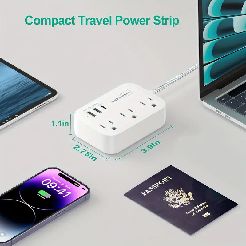 6-in-1 Surge Protector Power Strip with 3 Widely Spaced Outlets & 3 USB Ports (1 USB-C) - 980J Surge Protection, 5ft Braided Flat Extension Cord, Slim Compact Design for Home Office Dorm Travel - ETL Listed