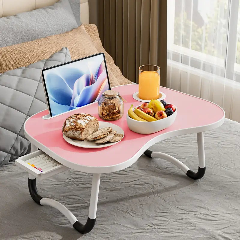 Portable Laptop Bed Table With Cup Holder And Drawer, Multifunctional Tray Holder With Tablet Card Slot-Perfect For Eating, Reading, Writing On The Bed, Sofa, Or Floor - Stable, Durable, And Foldable