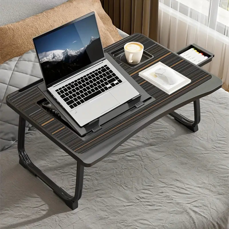 Portable Laptop Bed Table With Cup Holder And Drawer, Multifunctional Tray Holder With Tablet Card Slot-Perfect For Eating, Reading, Writing On The Bed, Sofa, Or Floor - Stable, Durable, And Foldable