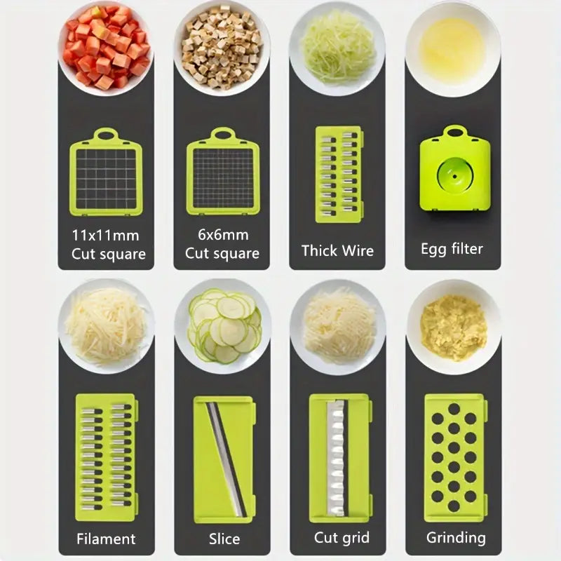 15pcs/set, Upgraded Vegetable Chopper, Multifunctional Fruit Slicer, Handle Food Grater, Vegetable Slicer, Cutter with Container, Onion Mincer Chopper with Multiple Interchangeable Blades, Household Potato Shredder, Kitchen Stuff, Kitchen Gadgets