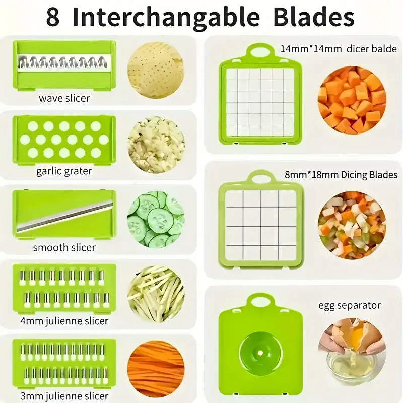 15pcs/set, Upgraded Vegetable Chopper, Multifunctional Fruit Slicer, Handle Food Grater, Vegetable Slicer, Cutter with Container, Onion Mincer Chopper with Multiple Interchangeable Blades, Household Potato Shredder, Kitchen Stuff, Kitchen Gadgets