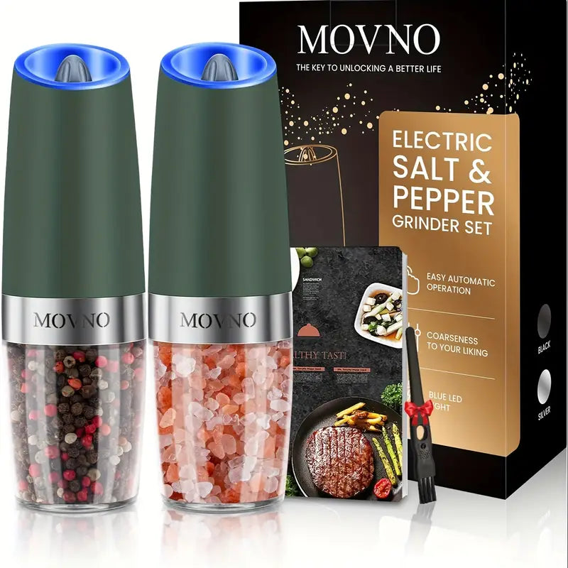 1/2 PCS Gravity Electric Salt and Pepper Grinder Set, Battery Powered LED Light One Hand Automatic Operation, Adjustable Coarseness Mill Grinders Shakers Black, Kitchen Gadgets Gift Ideas