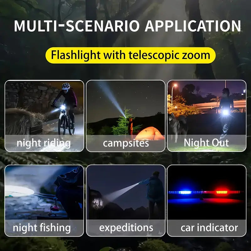 2PACKS High Lumens Rechargeable LED Flashlights Ultra-Bright Flashlights 5 Modes with COB Light Tactical Accessories Zoom-able Torch Handheld Digital Display Flashlight for Outdoor Fishing Survival Hunting Camping Gear And Equipment BLACK Accessories