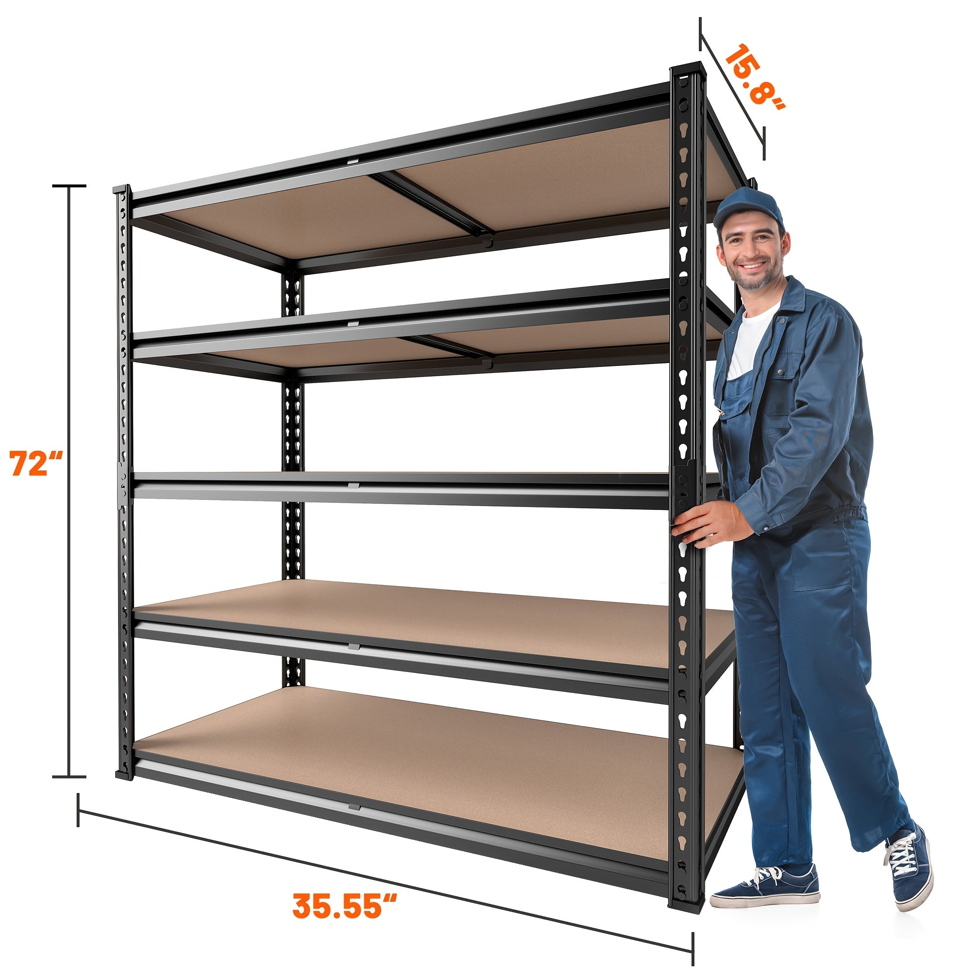 72" H Storage Shelves 2000LBS Garage Shelving Heavy Duty Shelving 5 Tier Metal Shelves for Garage Shelves 35.5"W X72"H X 15.8"D, Adjustable Shelving Unit for Basement Pantry Utility Rack Shelf, Office