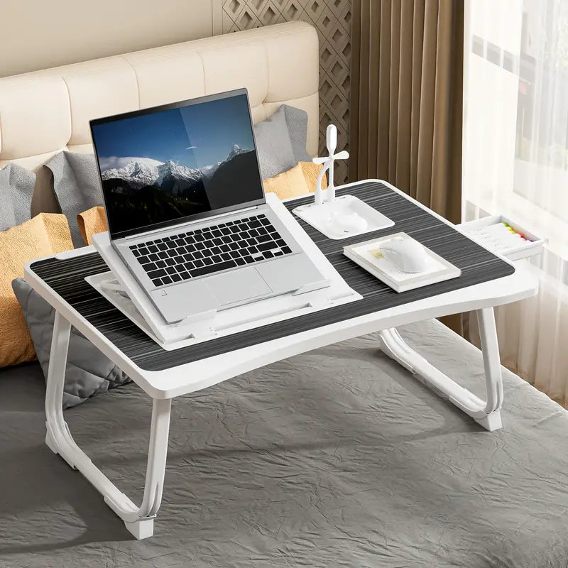 Portable Laptop Bed Table With Cup Holder And Drawer, Multifunctional Tray Holder With Tablet Card Slot-Perfect For Eating, Reading, Writing On The Bed, Sofa, Or Floor - Stable, Durable, And Foldable