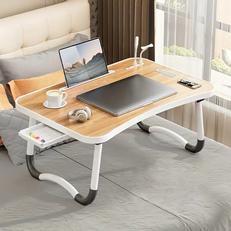Portable Laptop Bed Table With Cup Holder And Drawer, Multifunctional Tray Holder With Tablet Card Slot-Perfect For Eating, Reading, Writing On The Bed, Sofa, Or Floor - Stable, Durable, And Foldable