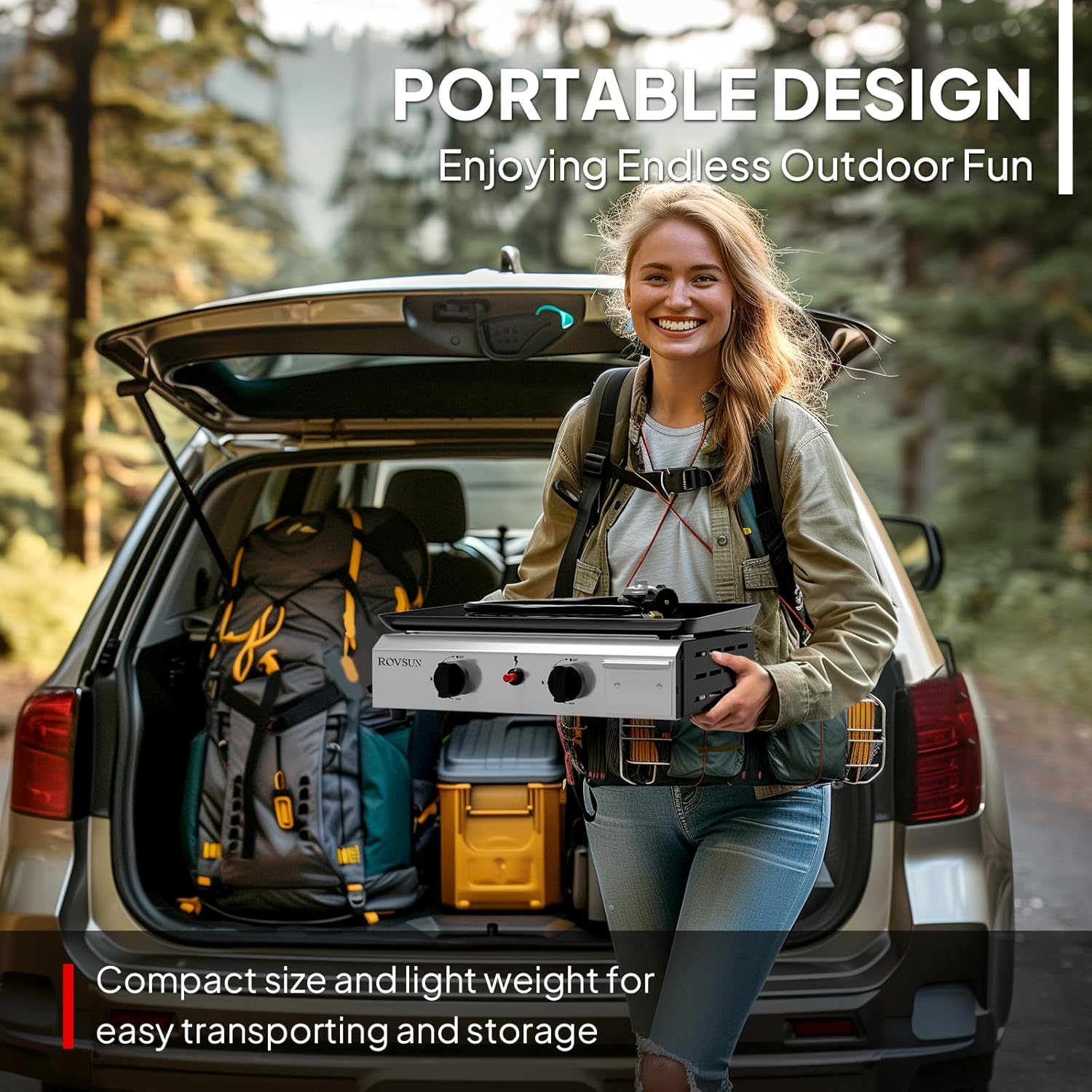 20000 BTU Portable Gas Griddle - Instant Electronic Ignition & Nonstick Enamel Surface! 2-Burner Tabletop Grill for Camping, Tailgating, Outdoor BBQs