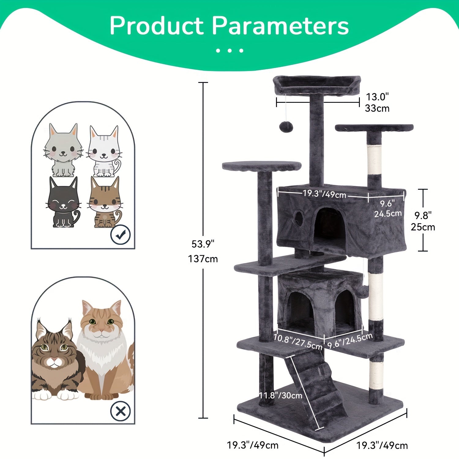 54/70" Multi-Level Cat Tree Tower with Scratching Posts & Cozy Condos, Space-Saving Indoor Cat Playhouse, Durable Plywood Construction, Fun Jumping Platforms, Multiple Colors Available for Cats