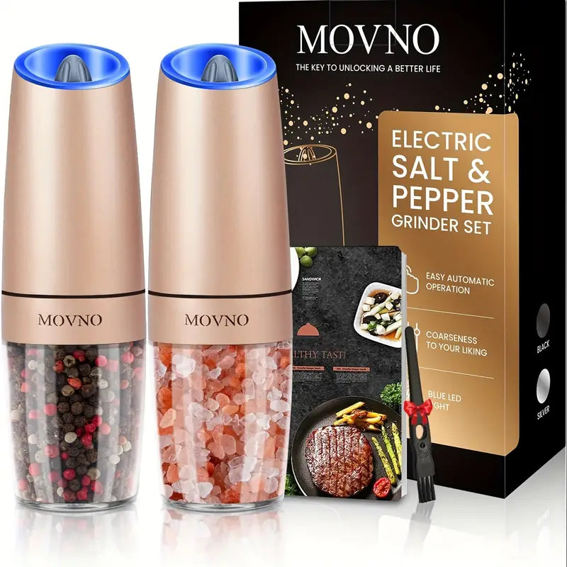 1/2 PCS Gravity Electric Salt and Pepper Grinder Set, Battery Powered LED Light One Hand Automatic Operation, Adjustable Coarseness Mill Grinders Shakers Black, Kitchen Gadgets Gift Ideas