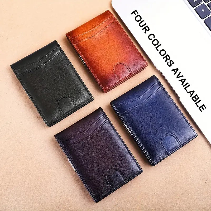 Slim RFID Blocking Bifold Genuine Leather Wallet, Minimalist Cowhide Leather Wallet For Men With Money Clip, 10 Card Slots Vintage Purse On Father'S Day