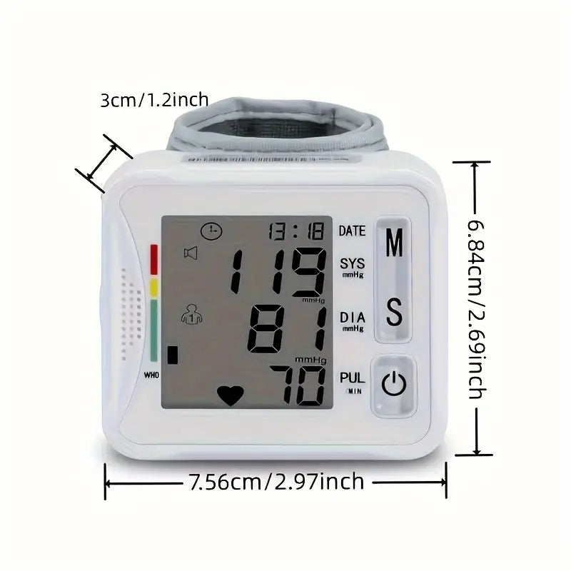 1pc TAIKON Wrist Blood Pressure Monitor with LCD Display, Adjustable Cuff, Pulse Rate Detection, and Irregular Heartbeat Alert - Battery Operated (Batteries Not Included), Blood Pressure Measurement | Comprehensive Display | Sound Playback Feature