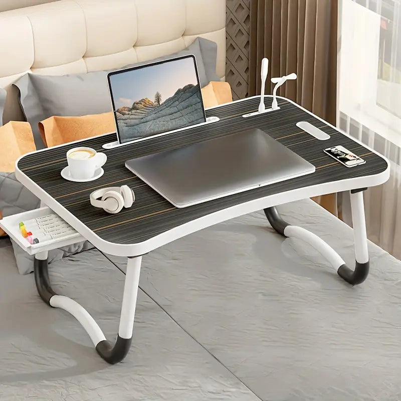 Portable Laptop Bed Table With Cup Holder And Drawer, Multifunctional Tray Holder With Tablet Card Slot-Perfect For Eating, Reading, Writing On The Bed, Sofa, Or Floor - Stable, Durable, And Foldable