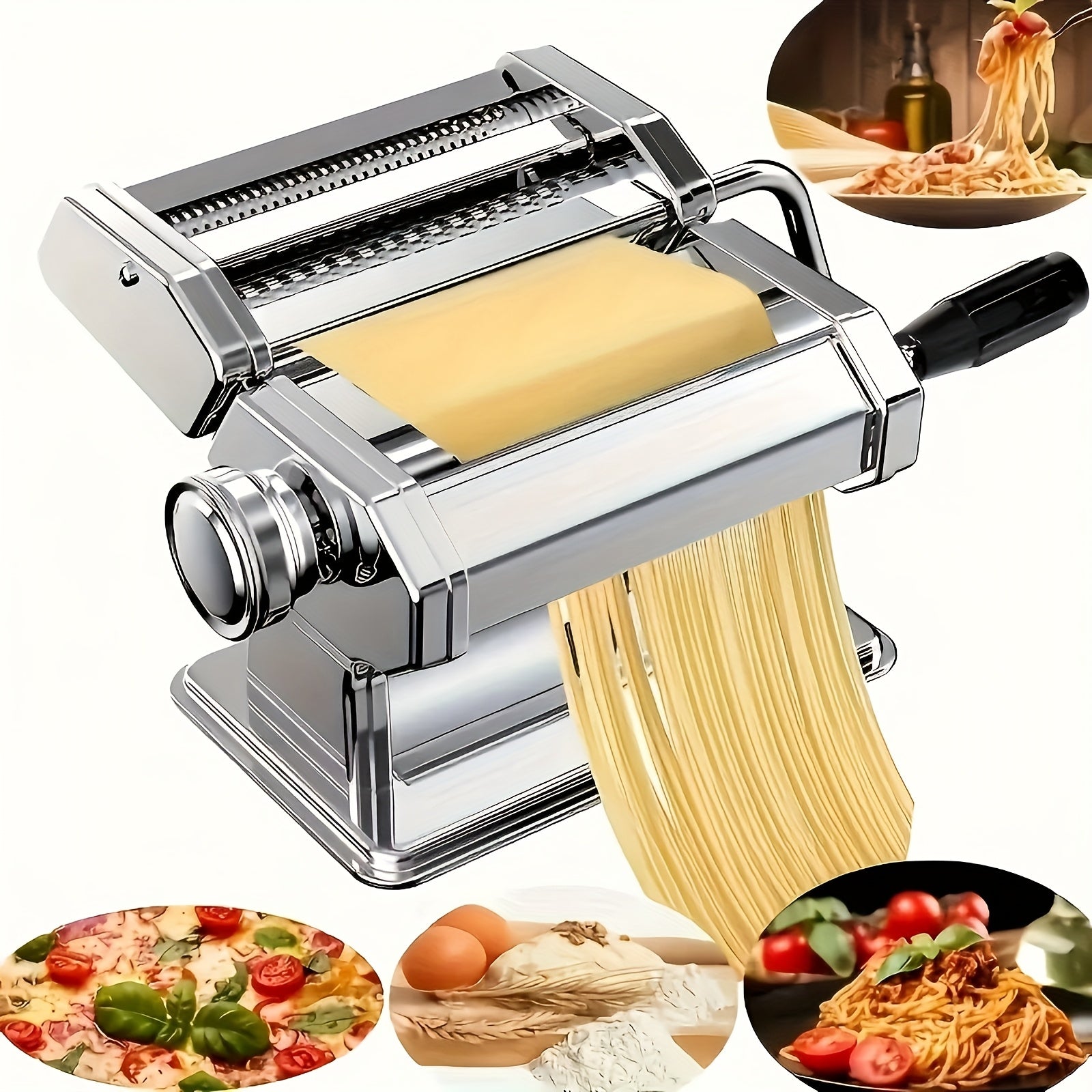 Spaghetti Maker, Pasta Machine with 8 Adjustable Thickness Settings, 2-in-1 Spaghetti Roller and Cutter, Dough Press for Making Noodles, Perfect for Spaghetti, Fettuccine, Lasagna Sheets or Dumpling Wrappers, Kitchen Gadget Ideal for Pasta Lovers, Father'