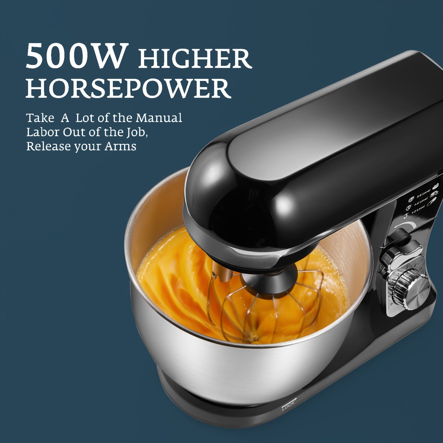 Stand Mixer with Double Hook, Multifunctional Dough Maker, 6 Speeds, 5.5 Quart Stainless Steel Bowl, Hard Dough Hook, Beater and Whisk, Black