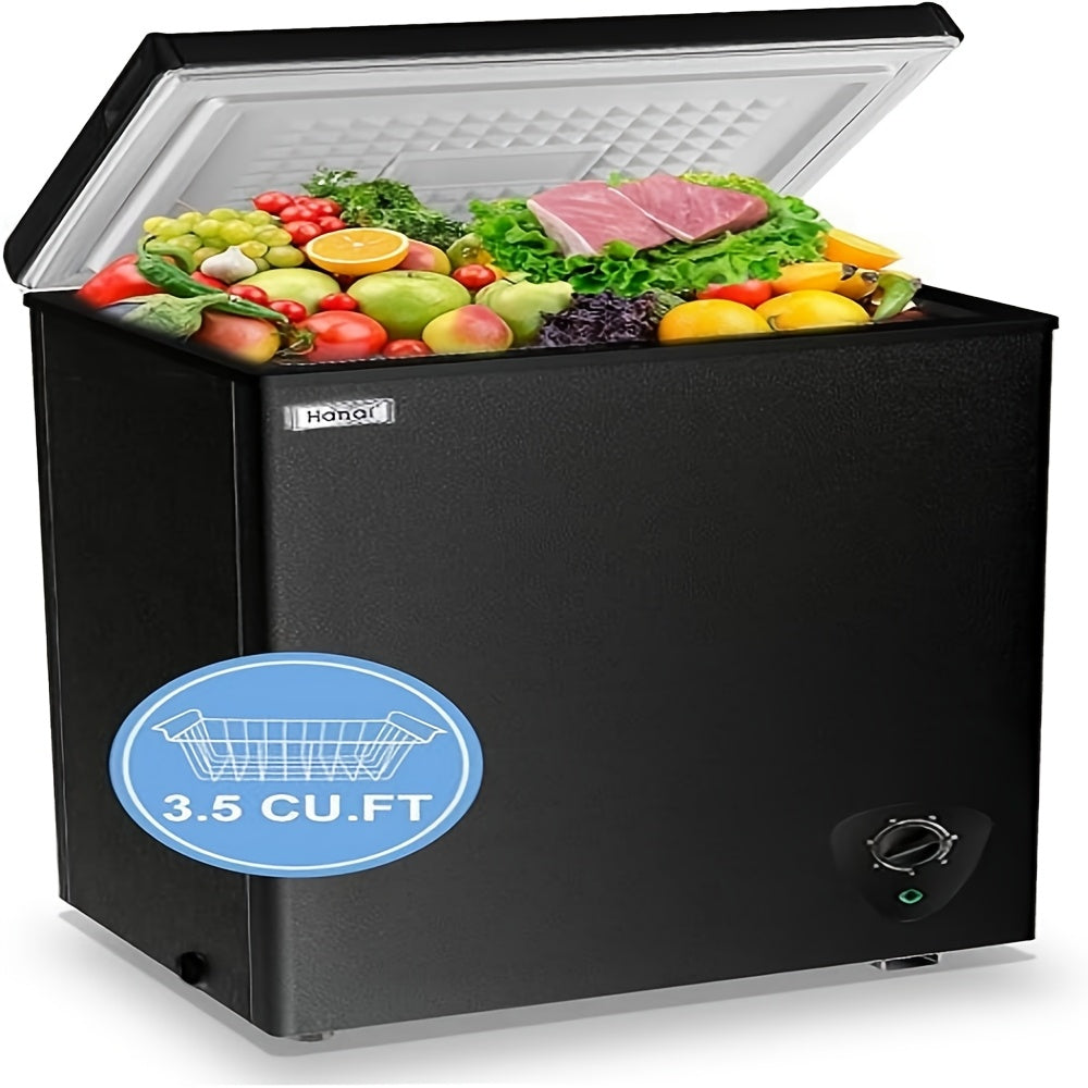 WANAI Chest Freezer Small Freezer Black Deep Freezers Compact Free-Standing Top Door Adjustable 7 Thermostat And Removable Basket Open Deep Freezer Apartment Kitchen