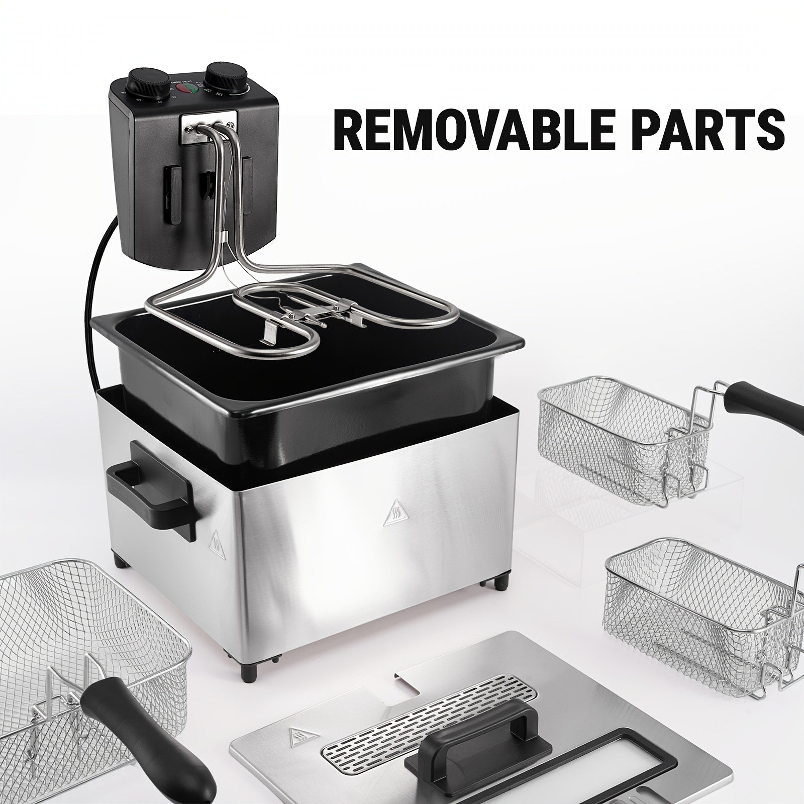 101.44oz/1.32gal Electric Deep Fryer, 1700W Large Electric Deep Fryer with Time & Temperature Control for Home Use, Frying Baskets, Lid with View Window And Odor Free Filter, Stainless Steel.