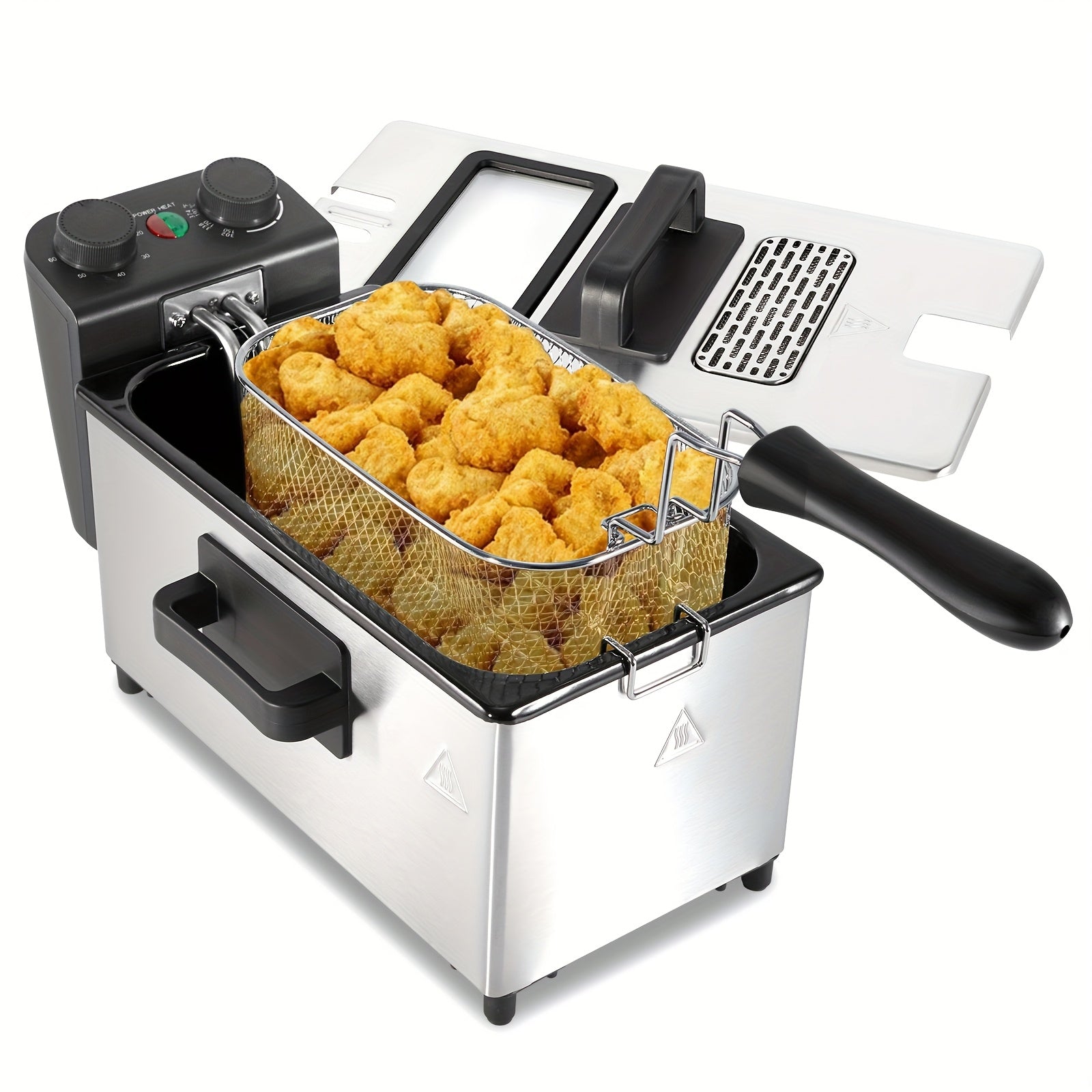 101.44oz/1.32gal Electric Deep Fryer, 1700W Large Electric Deep Fryer with Time & Temperature Control for Home Use, Frying Baskets, Lid with View Window And Odor Free Filter, Stainless Steel.