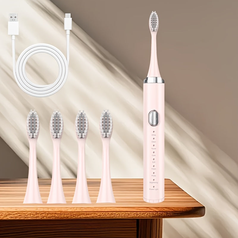 Smart electric toothbrush with 9 modes - effectively cleans teeth and gums, rechargeable USB-powered brush head included, suitable for adults, available in three color options, an excellent gift choice