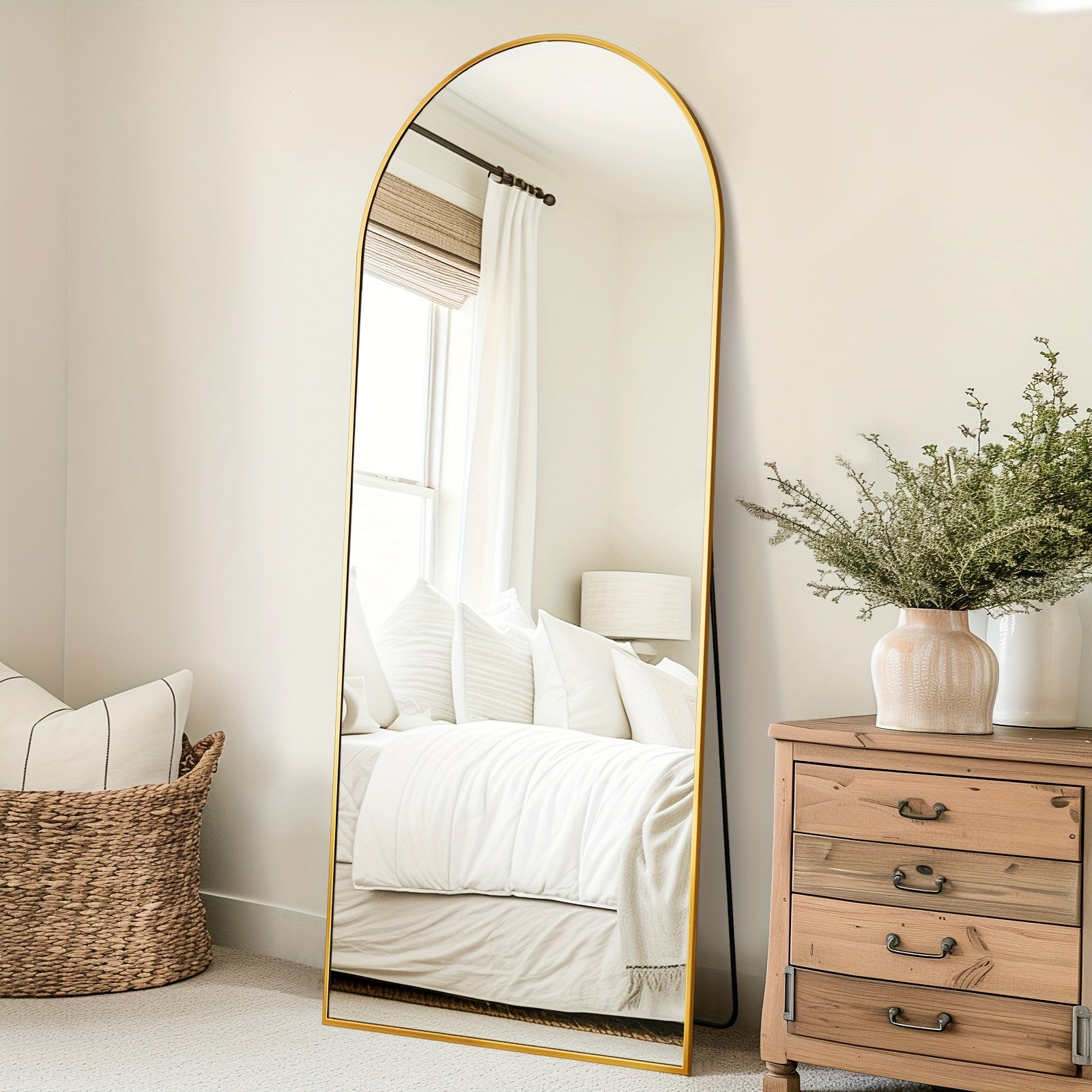 Full Length Mirror, Arched Floor Mirror Freestanding, 58Γ19 In Floor Standing Mirror Full Body Mirror With Stand For Bedroom, Hanging Mounted Mirror For Living Room Cloakroom