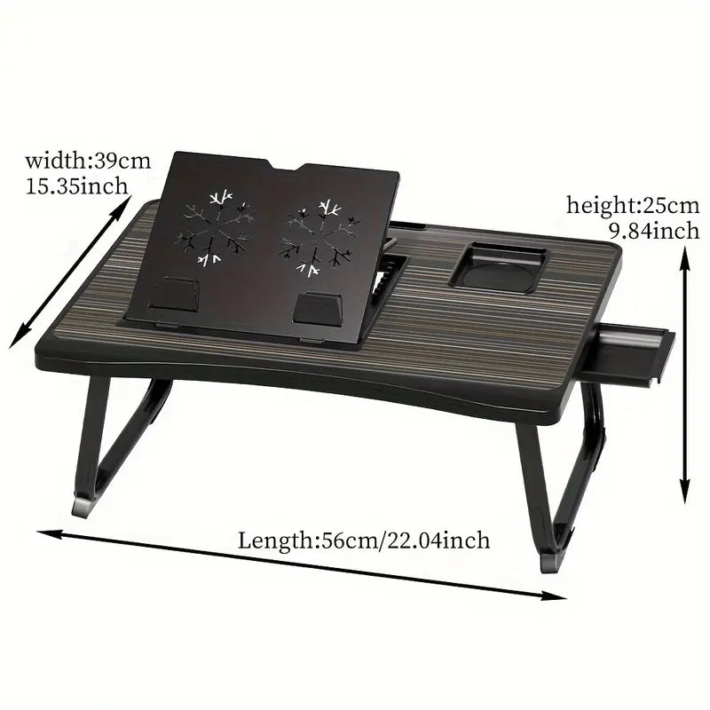 Portable Laptop Bed Table With Cup Holder And Drawer, Multifunctional Tray Holder With Tablet Card Slot-Perfect For Eating, Reading, Writing On The Bed, Sofa, Or Floor - Stable, Durable, And Foldable