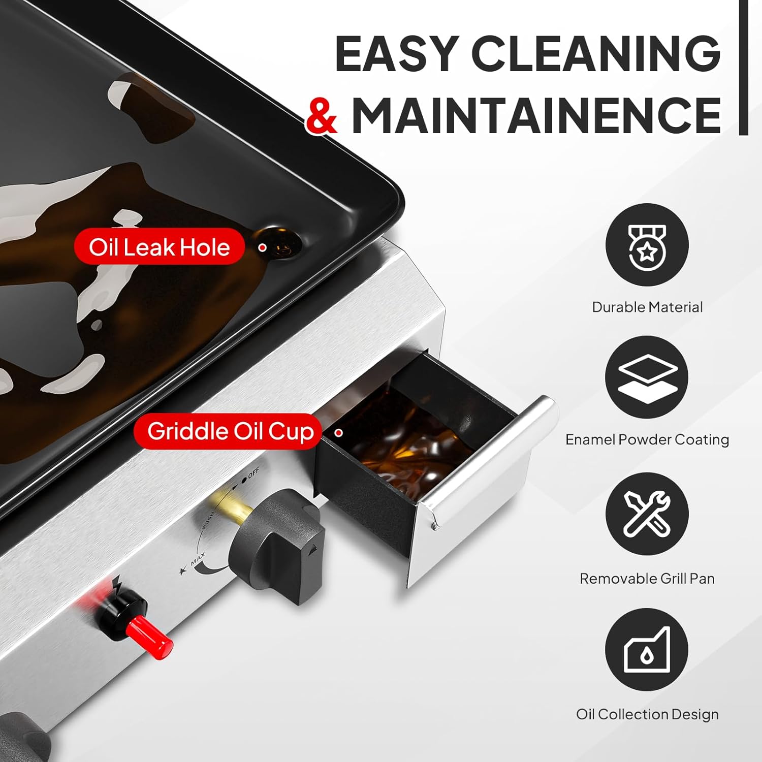 20000 BTU Portable Gas Griddle - Instant Electronic Ignition & Nonstick Enamel Surface! 2-Burner Tabletop Grill for Camping, Tailgating, Outdoor BBQs