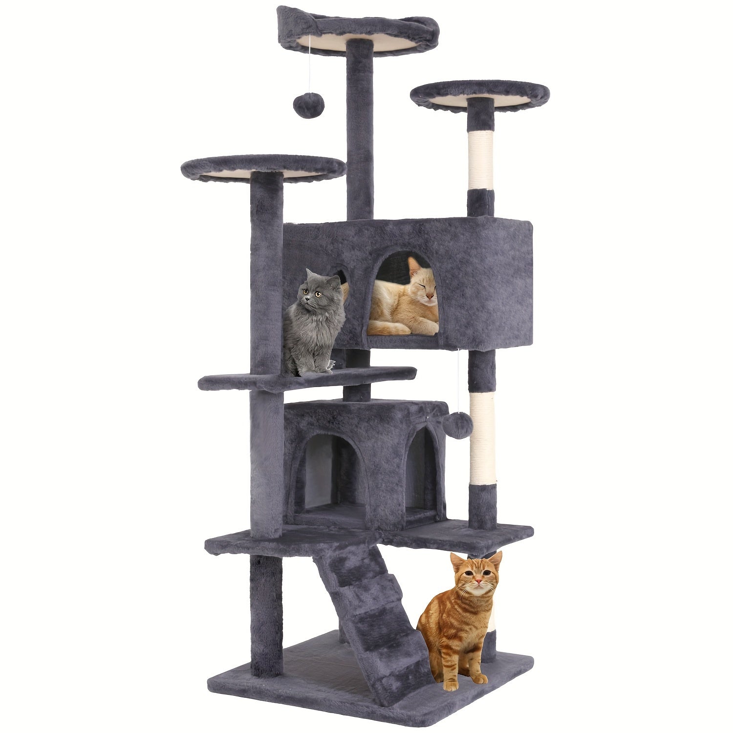 54/70" Multi-Level Cat Tree Tower with Scratching Posts & Cozy Condos, Space-Saving Indoor Cat Playhouse, Durable Plywood Construction, Fun Jumping Platforms, Multiple Colors Available for Cats