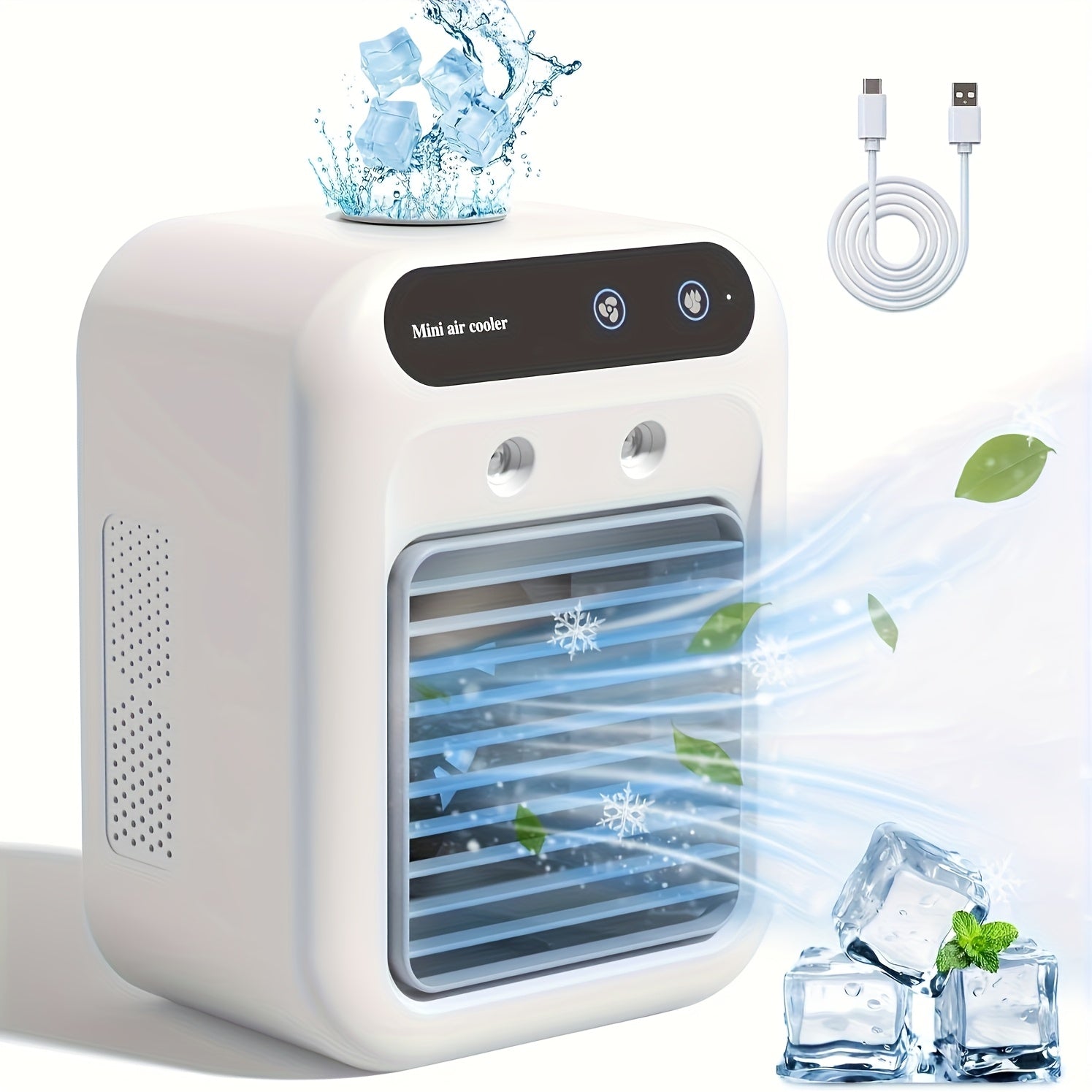 RV Ventilation Fan 2025new upgrade Portable Mini Personal Air Cooler, Small Air Conditioner with Humidifier & 16.91oz Water Tank, Rechargeable Room Air Conditioners, Personal AC Unit for Recreational Vehicle, Bedroom, Office, Desk, Camping, Car, Digital D