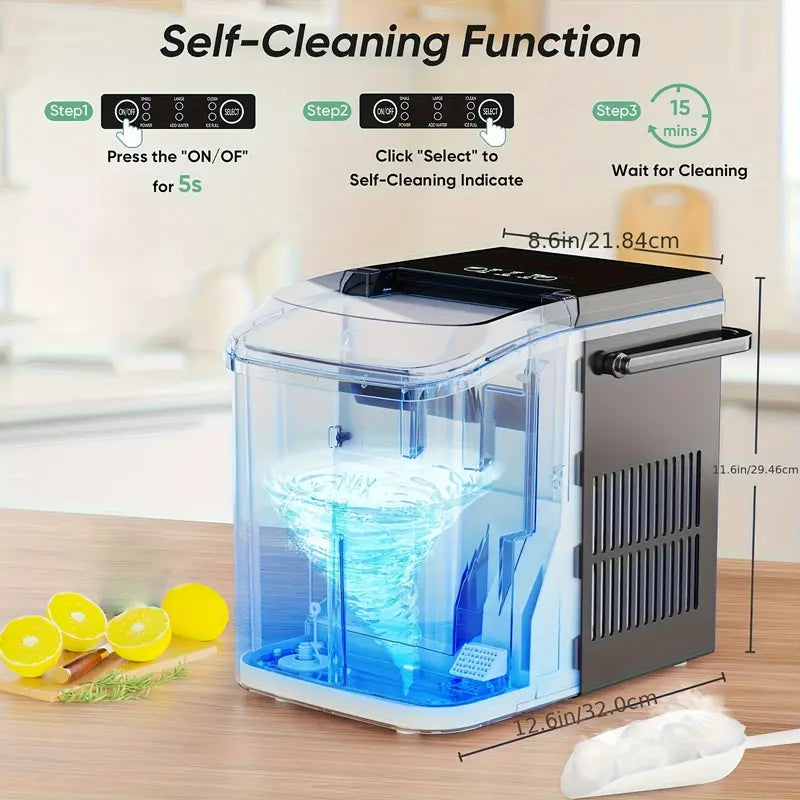 Countertop Ice Maker, Nugget Portable Ice Machine, 9 Bullet Ice Cubes In 6 Mins, 26.6lbs In 24Hrs Self-Cleaning With Handle, Basket, Scoop For Home, Kitchen/Party/Camping/RV