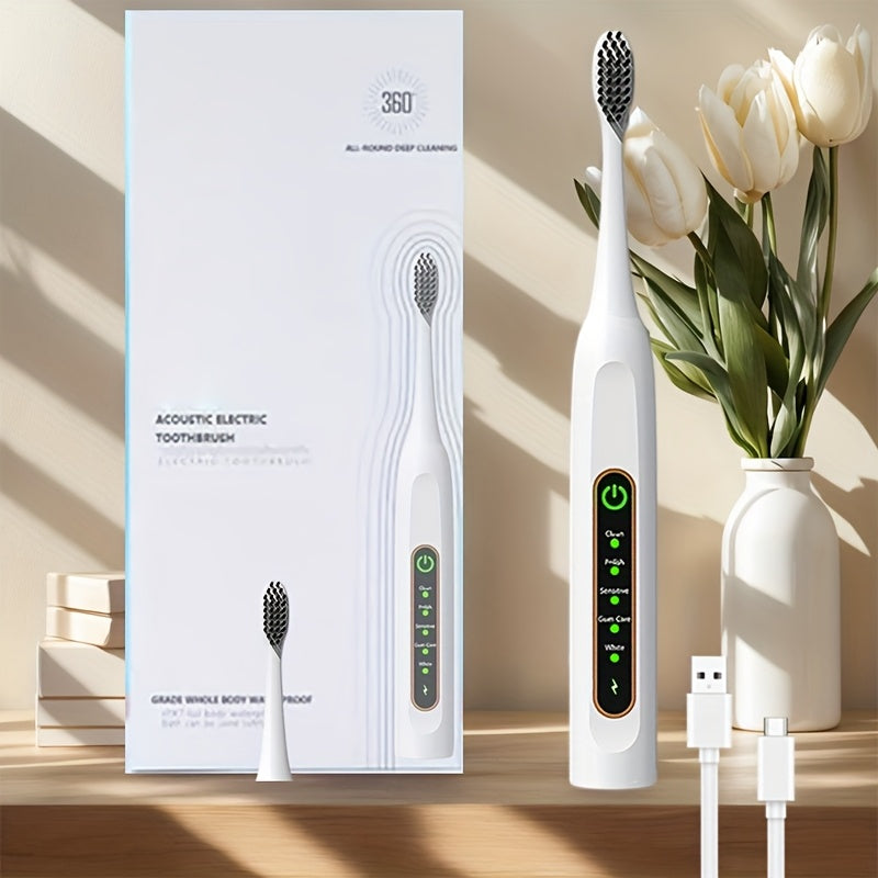 Smart electric toothbrush with 9 modes - effectively cleans teeth and gums, rechargeable USB-powered brush head included, suitable for adults, available in three color options, an excellent gift choice