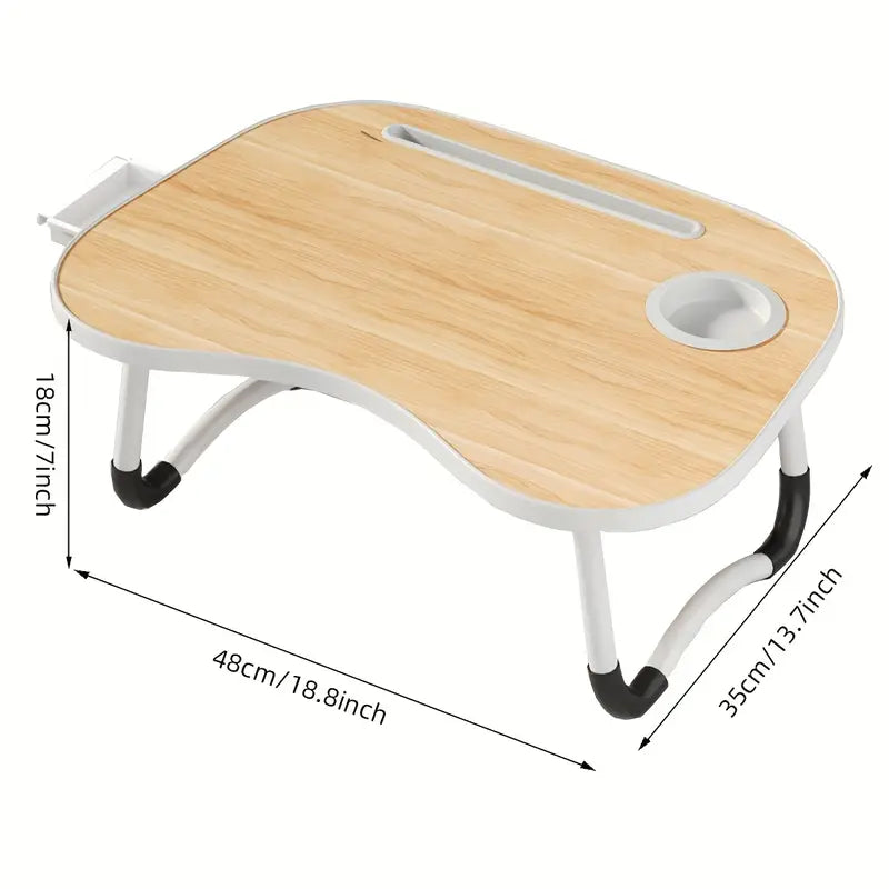 Portable Laptop Bed Table With Cup Holder And Drawer, Multifunctional Tray Holder With Tablet Card Slot-Perfect For Eating, Reading, Writing On The Bed, Sofa, Or Floor - Stable, Durable, And Foldable