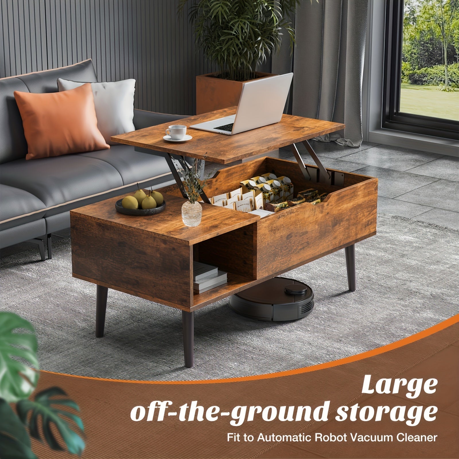 Elegant Black Coffee Table For Living Room - Lift Top Design Offering Versatility. Small Rising Wooden Dining Center Table With Storage Shelf And Hidden Compartment, Ideal For Organizing And Enhancing Your Living Space.