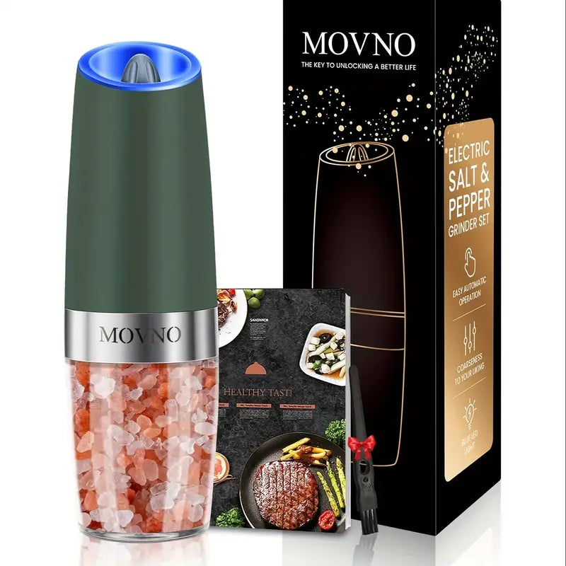1/2 PCS Gravity Electric Salt and Pepper Grinder Set, Battery Powered LED Light One Hand Automatic Operation, Adjustable Coarseness Mill Grinders Shakers Black, Kitchen Gadgets Gift Ideas