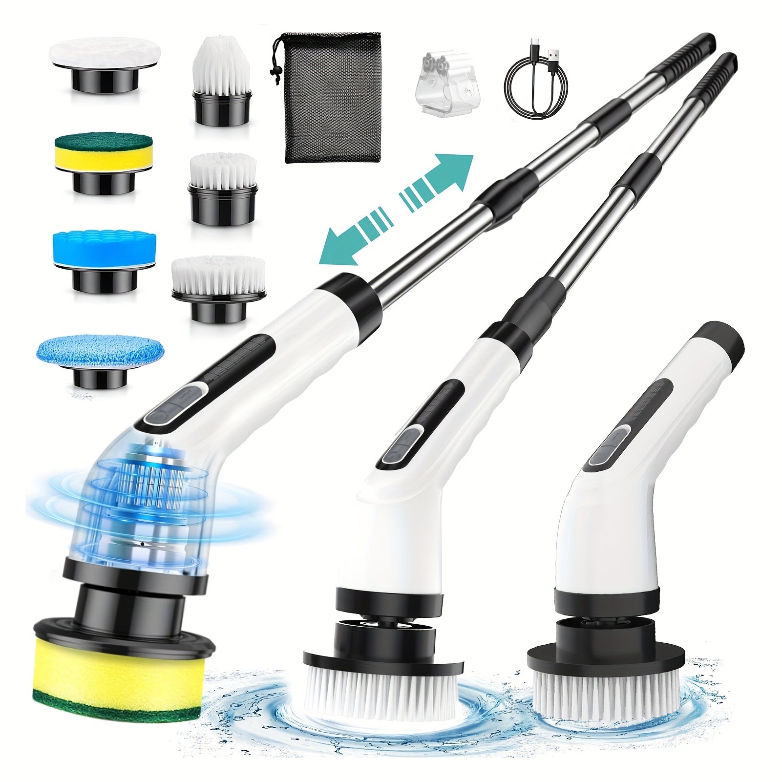 2024 Electric Spin Scrubber, Dual Adjustable Speeds Cordless Electric Scrubber For Cleaning, Adjustable & Detachable Handle Shower Scrubber With 7 Replaceable Brush Heads For Floor, Bathroom, Tub, Tile
