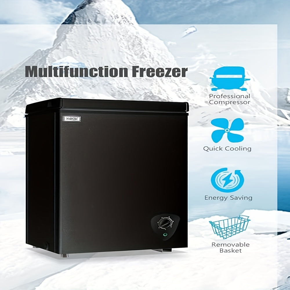 WANAI Chest Freezer Small Freezer Black Deep Freezers Compact Free-Standing Top Door Adjustable 7 Thermostat And Removable Basket Open Deep Freezer Apartment Kitchen