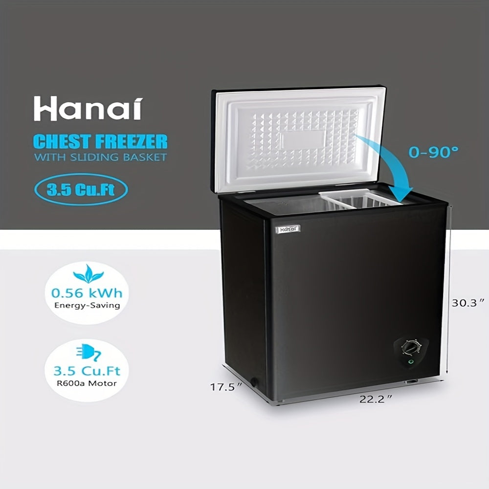 WANAI Chest Freezer Small Freezer Black Deep Freezers Compact Free-Standing Top Door Adjustable 7 Thermostat And Removable Basket Open Deep Freezer Apartment Kitchen