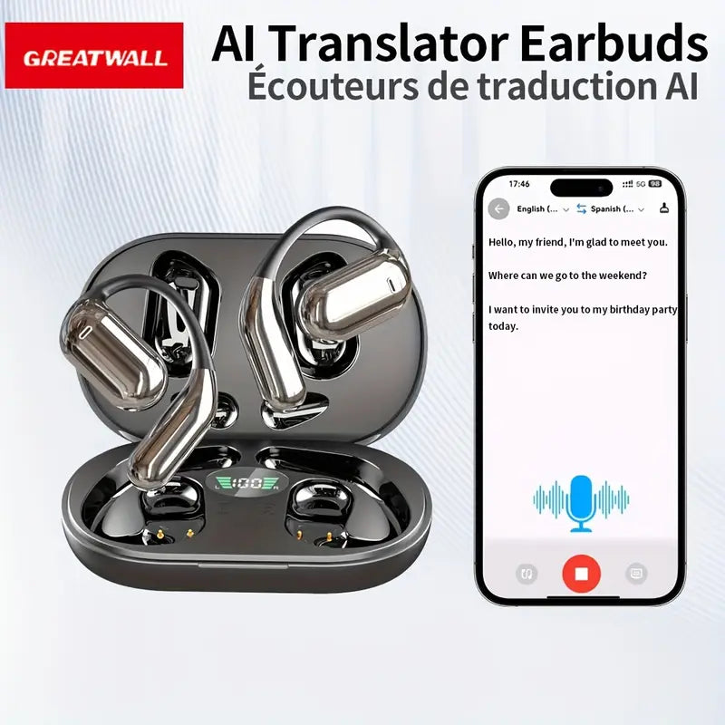 GREATWALL 2025 AI Translator Earbuds New Three-screen Intelligent Digital Display Power Wireless Earphones, High-end Fashionable Mirror Earphones, Sports Game Music Earphones