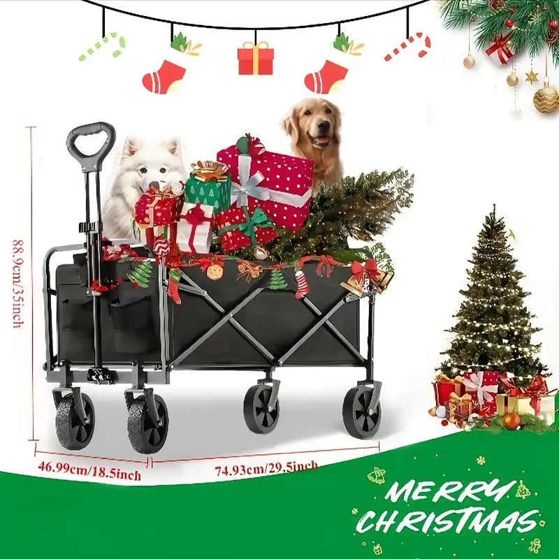 Collapsible Folding Wagon Cart, Large Capacity Camping Wagon, All Terrain Foldable Pet stroller, Heavy Duty Utility Wagon Cart for Grocery Outdoor Beach Gardening Shopping Pet outings Fishing Black, Perfect Christmas Gift