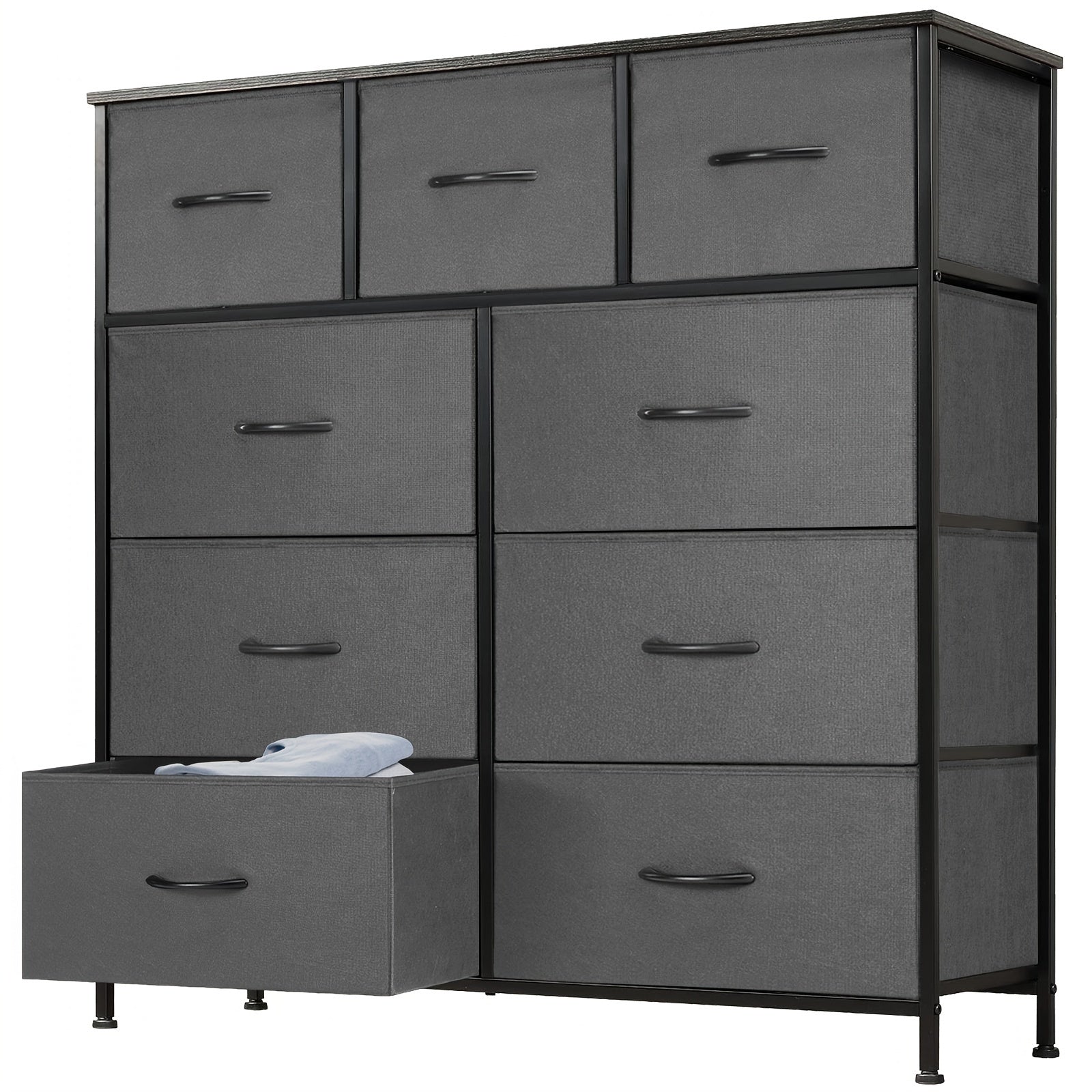 OLIXIS 9-Drawer Storage Dresser Organizer with Wooden Top & Metal Frame - Freestanding Fabric Closet Cabinet, 3.2+ Cubic Feet Storage, 27" Tall Mobile Organizer for Bedroom, Living Room, Entryway, Closet Organizers And Storage, Bedroom Organizer, Modern A