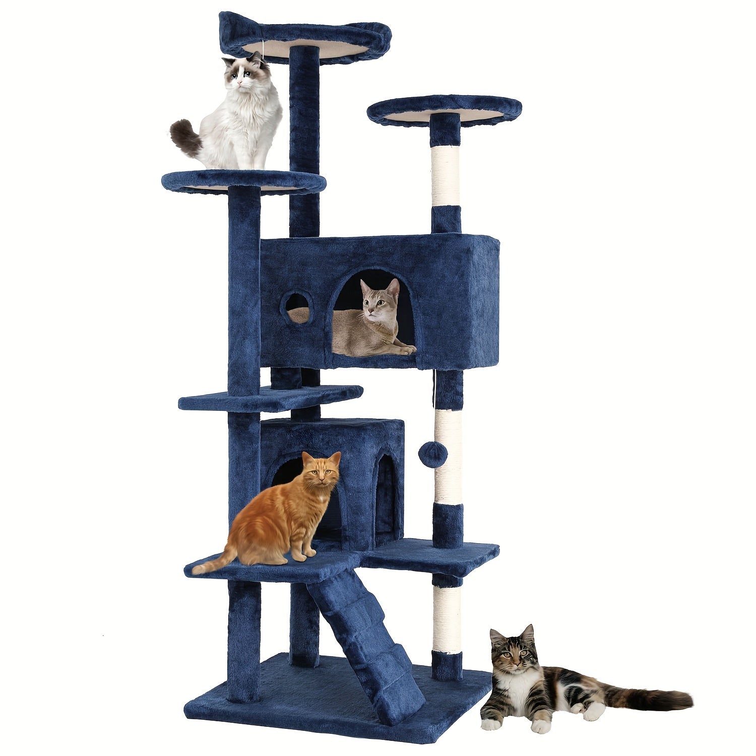 54/70" Multi-Level Cat Tree Tower with Scratching Posts & Cozy Condos, Space-Saving Indoor Cat Playhouse, Durable Plywood Construction, Fun Jumping Platforms, Multiple Colors Available for Cats