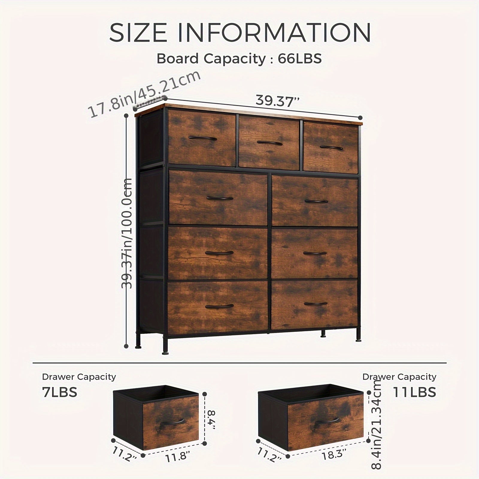 Idle Way 9-Drawer Dresser with Metal Frame & Wooden Tabletop - Freestanding Wardrobe Organizer for Living Room, Office, Entryway, Storage Tower, Dressers for Bedroom, Entryway Cabinet, Classic Design, Sturdy Construction, Fabric Drawer Covers