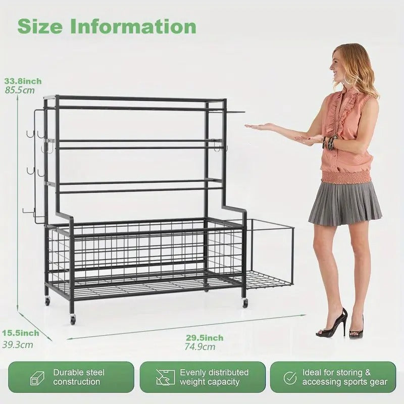 1 pcs Dumbbell Rack, Balls Workout Equipment Storage Organizer Yoga Mat with Hooks and Wheels