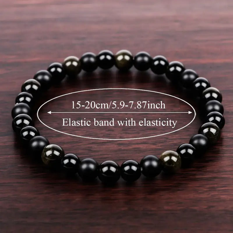 4pcs 6mm Beaded Bracelet Set with Obsidian Garnet Stone Red Iron Stone White Flash Stone White Lapis LazuliIdeal Gift for Men And Loved Ones, Jewel Set