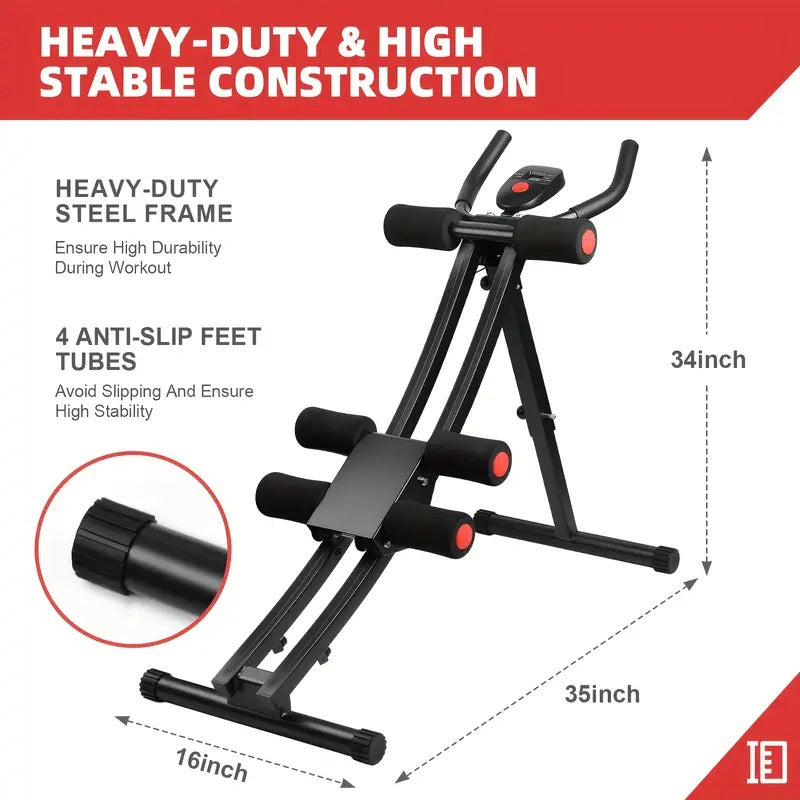 Adjustable Height Ab Trainer - Foldable Home Gym Equipment with LCD Monitor, Full-Body Workout Machine for Core Toning, Leg, Thigh & Butt Shaping - Adjustable Resistance Levels, Space-Saving Design - Sturdy Construction for Home, Gym,