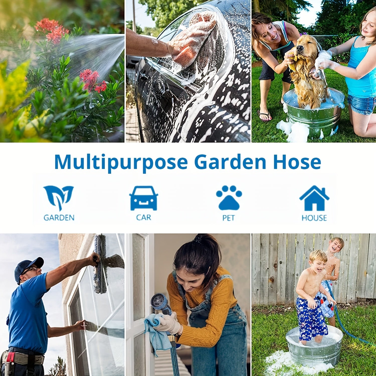 100ft Garden Hose With 10-Function High-Pressure Spray Nozzle, Lightweight, Non-Expandable Water Hose For Yard, Lawn, Car Wash & Outdoor Use, 25/50/75/100FT Choosable