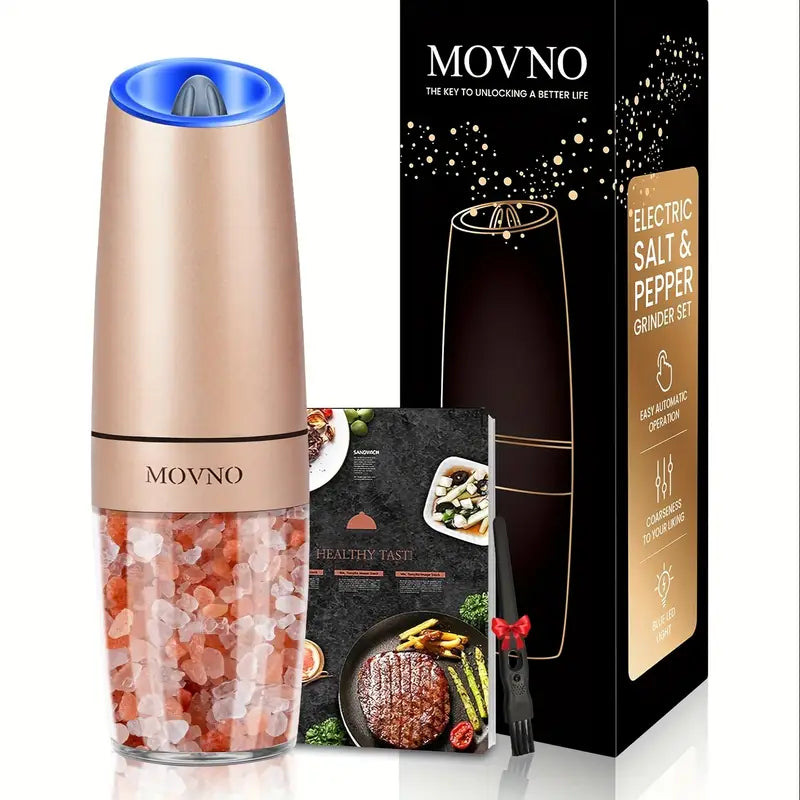 1/2 PCS Gravity Electric Salt and Pepper Grinder Set, Battery Powered LED Light One Hand Automatic Operation, Adjustable Coarseness Mill Grinders Shakers Black, Kitchen Gadgets Gift Ideas