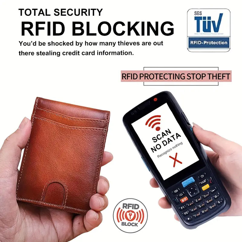 Slim RFID Blocking Bifold Genuine Leather Wallet, Minimalist Cowhide Leather Wallet For Men With Money Clip, 10 Card Slots Vintage Purse On Father'S Day