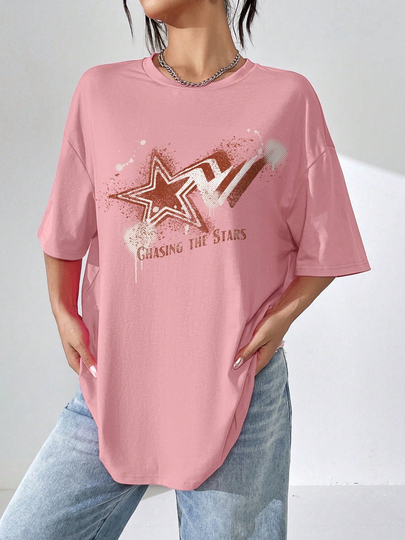 Babi Basques Artist Y2K, Streetwear, Casual, Hip Hop, Rock, Rap, Star Graphic Oversized Crew Neck Short Sleeve T-Shirt Tee For Women, Holiday, Vacation, Spring, Festival