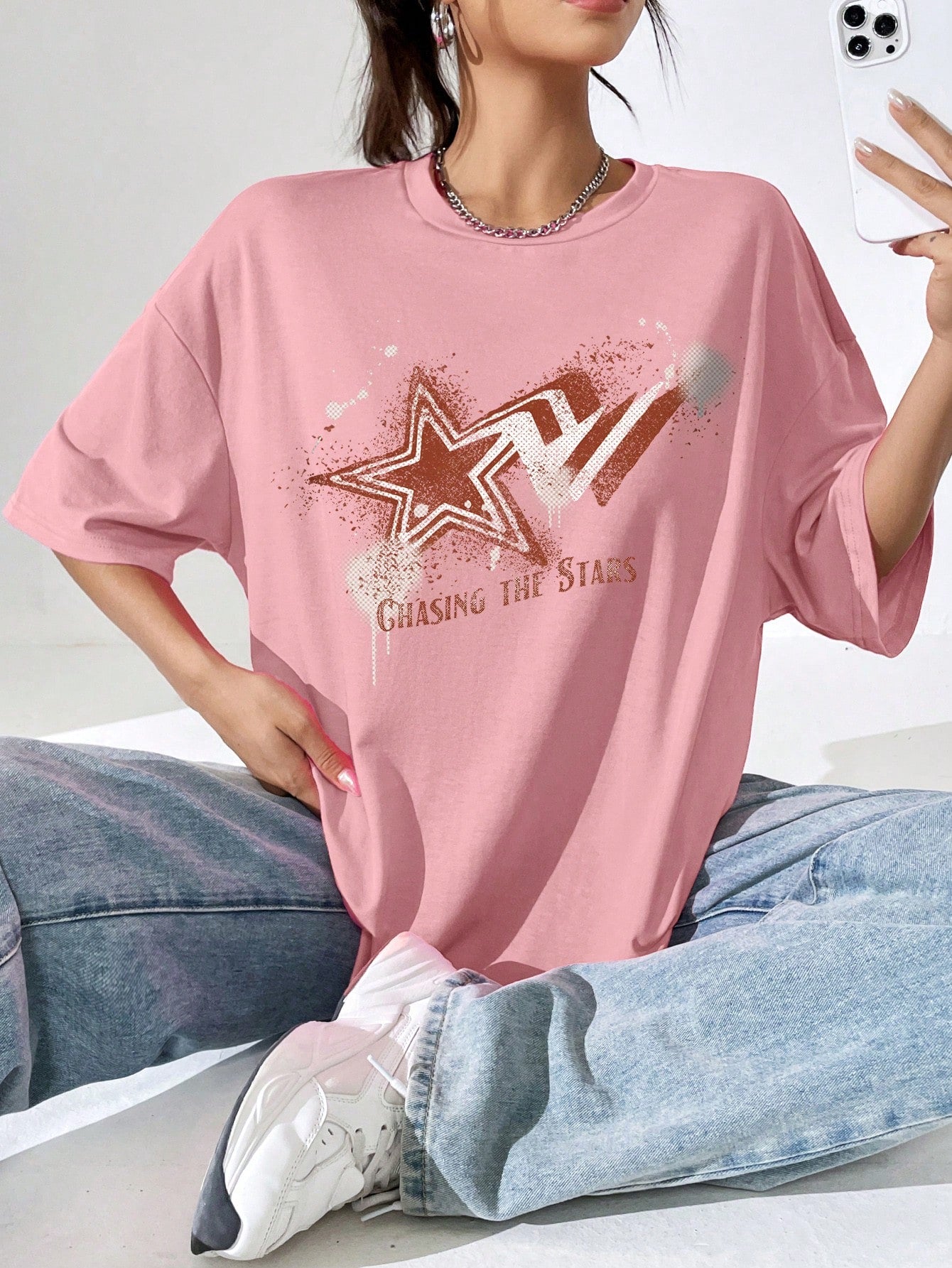 Babi Basques Artist Y2K, Streetwear, Casual, Hip Hop, Rock, Rap, Star Graphic Oversized Crew Neck Short Sleeve T-Shirt Tee For Women, Holiday, Vacation, Spring, Festival