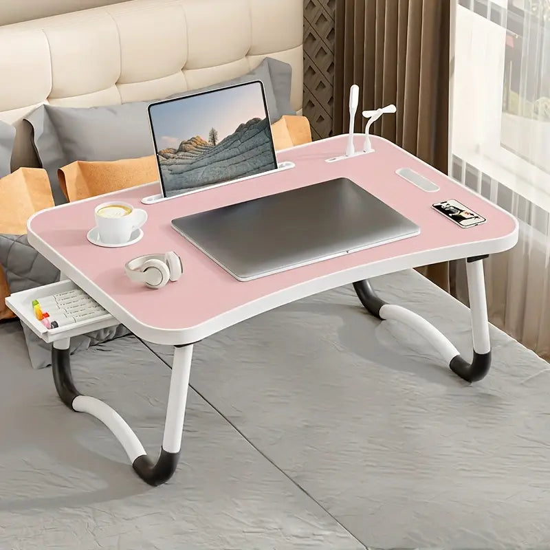 Portable Laptop Bed Table With Cup Holder And Drawer, Multifunctional Tray Holder With Tablet Card Slot-Perfect For Eating, Reading, Writing On The Bed, Sofa, Or Floor - Stable, Durable, And Foldable